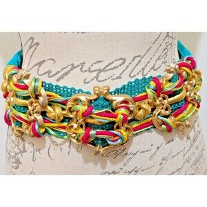Anthony Alexander Belt One Size Adjustable  Gold Tone Aqua Fushia Lime Cords